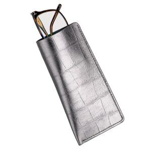 Sleek Calfskin Glasses Case – Alligator Pattern Craftsmanship - Silver Ray